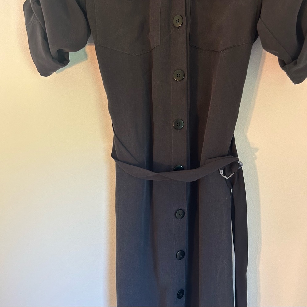 Topshop Utility Lyocell Midi Shirt Dress Belted Dark Grey Charcoal Maxi - Picture 6 of 11